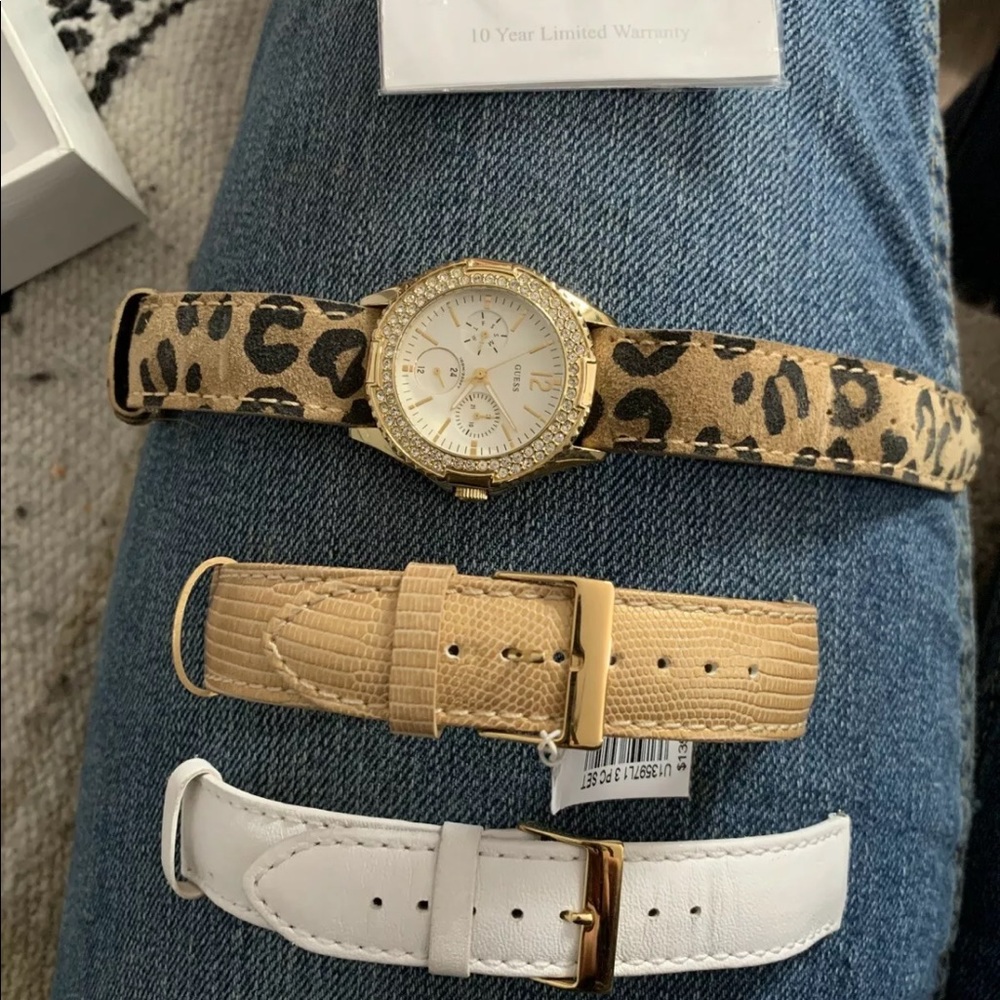 GUESS watch set leopard white beige rhinestone - Picture 3 of 8